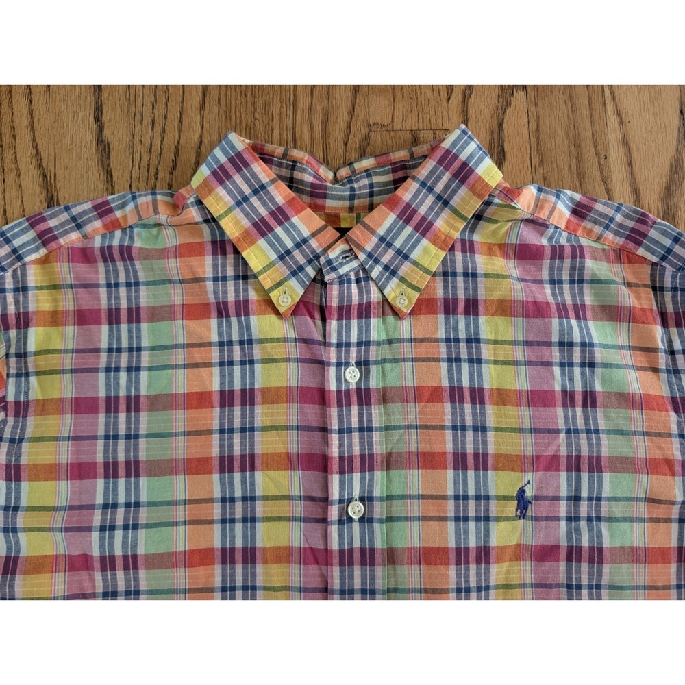 Ralph Lauren Button Down Classic Men's XL Plaid Multi Colored Short Sleeve Shirt
